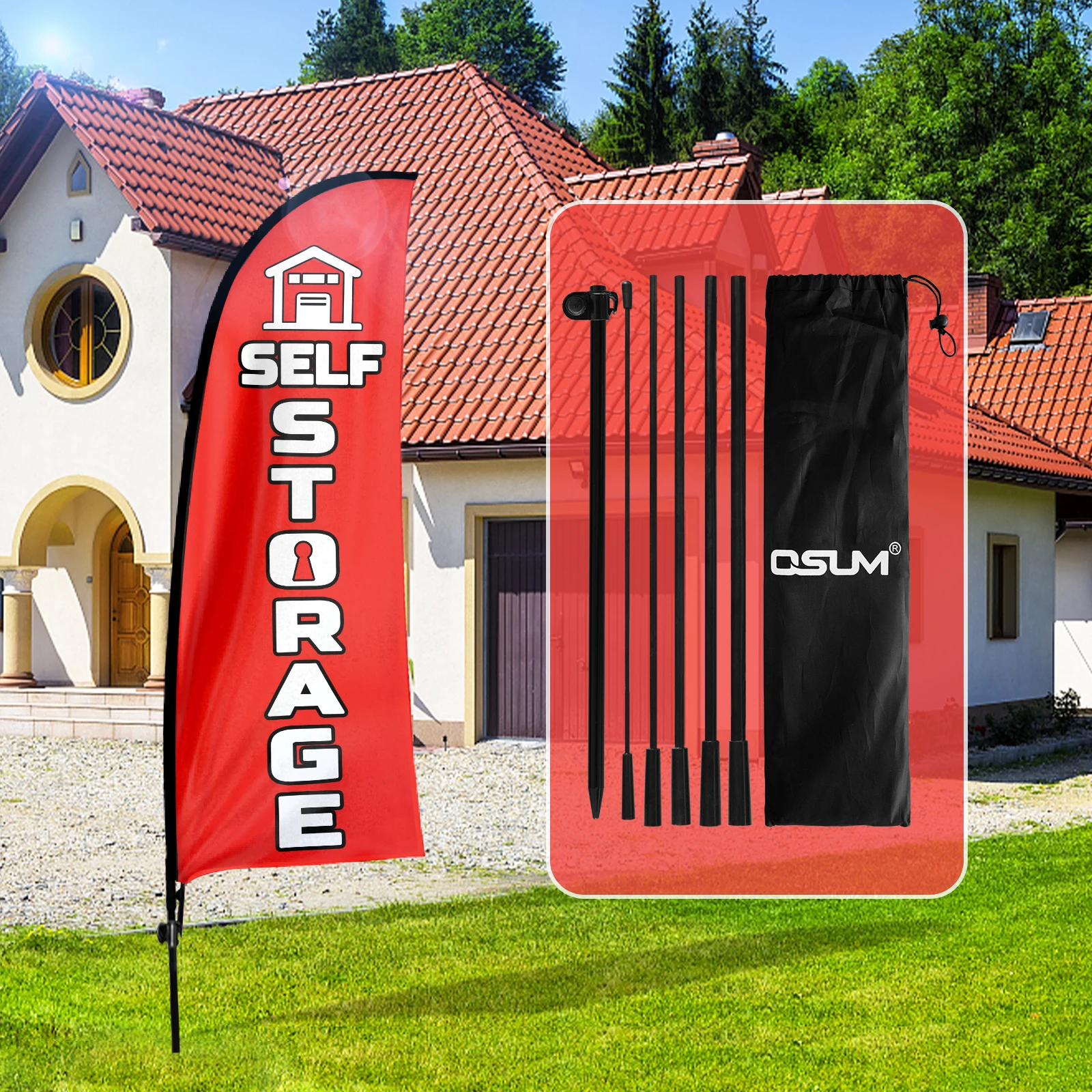 

FSFLAG Self Storage Feather Flag，7 FT Tall Business Windless Flag Signs with Pole Kit and Ground Spike Banner