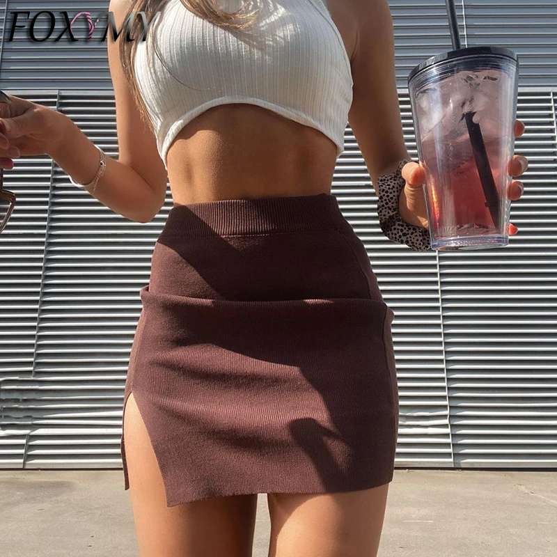 denim skirt Women Mini Knited Skirt Summer Sexy Slim Solid Female Side Slit High Waist Pencil Skirt 2022 New Club Fashion Streetwear pleated skirt Skirts