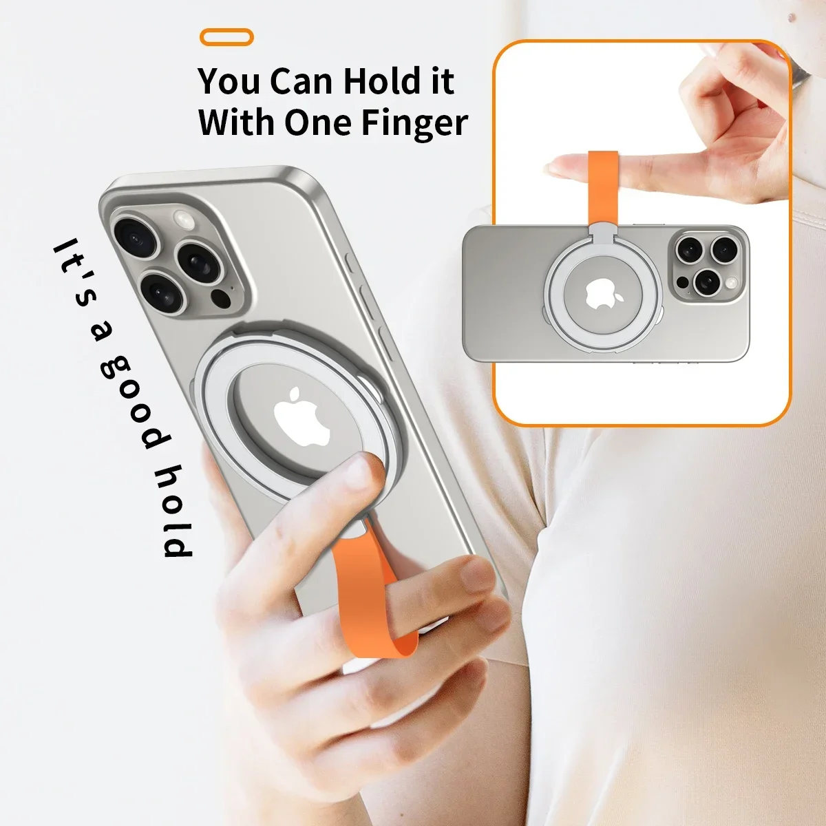 Magnetic Phone Stand and Grip with Finger Ring