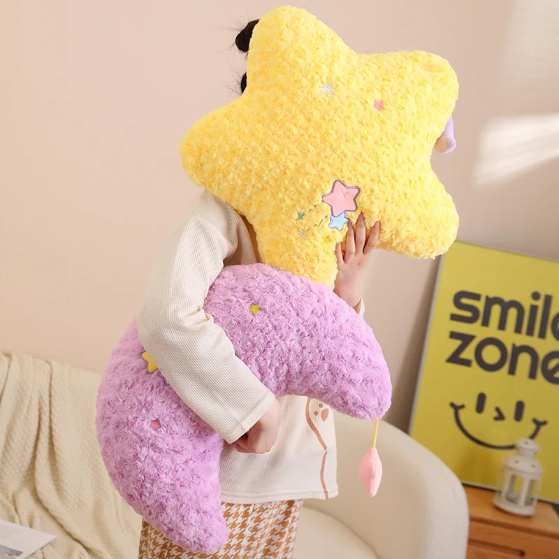 45cm Cute Yellow Stars Plush Doll Toys Yellow Purple Moon Plush Peluche Soft Stuffed Toy Doll Home Decro Birthday Gifts For Kids