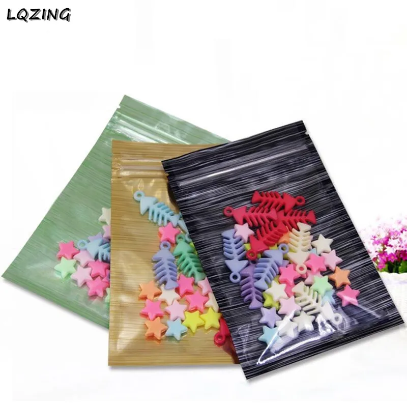 

50pcs Black Metal Mylar Foil Bags Zipper Packages Jewelry Storage Pouch Clear Show Window Resealable Plastic Ziplock Baggies