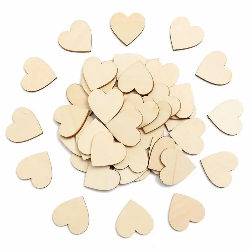 

100x Wooden Heart Painting Arts Decoration Embellishment 2cm