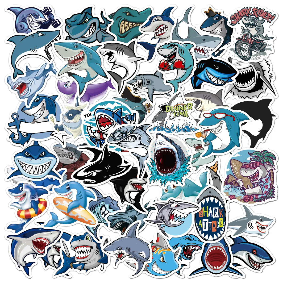 10-50 pieces of shark cartoon graffiti sticker suitcase children's bicycle skateboard refrigerator waterproof sticker painting