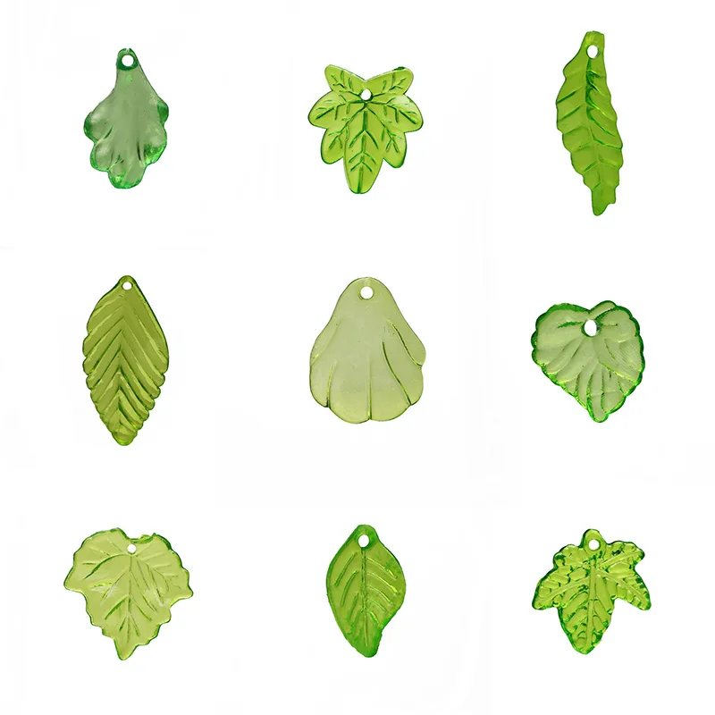 Green Plastic Leaf Charms Leaves Beads Pendants 30pcs/lot For Diy Necklace Bracelet Earrings Jewelry Making Handmade Crafts