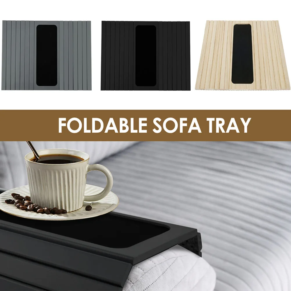 Wood Folding Sofa Tray Table for Drinks Sturdy Convenient Arm Home Storage Holder,sofa tray table