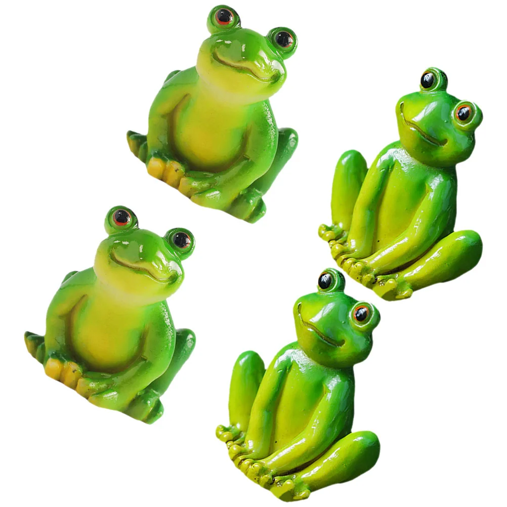 

4 Pcs Frog Ornaments Micro Landscape Frogs Miniature Statue Statues Accessories Figurines Resin Cake Decorations Animal