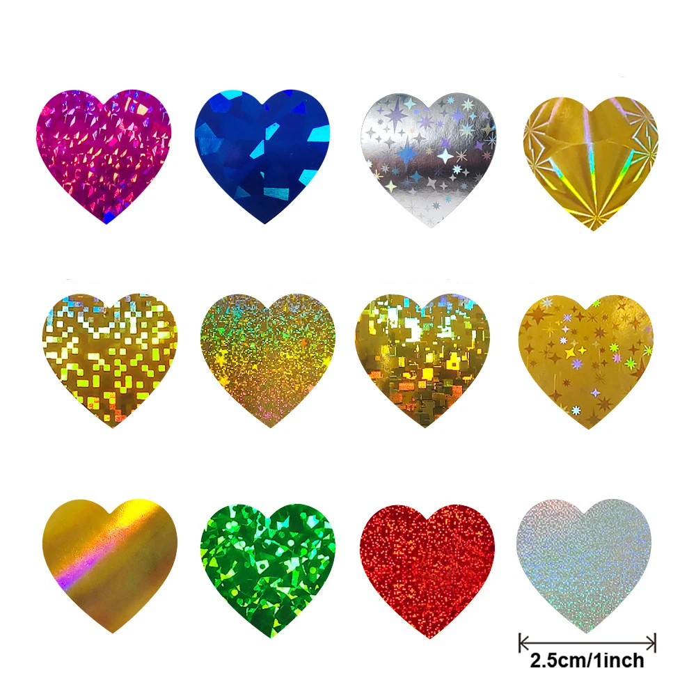 50-500pcs Heart Stickers For Envelopes Valentine's Day Sparkling Heart Stickers Decorative Love Stickers Holiday Decoration