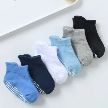 6 Pairs/Lot Cotton Baby Anti-slip Boat Socks For Boys Girls Low Cut Floor Kids Toddler Sock With Rubber Grips For 0-5Years 2