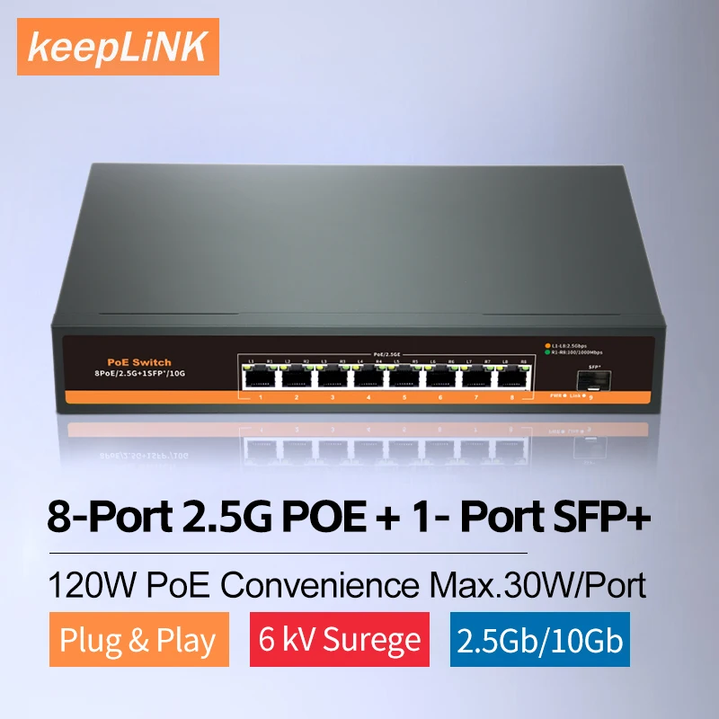 9-Port Multi-Gigabit Switch with 8-PoE 2.5Gb Switch and 1 SFP+ 10Gb Uplink