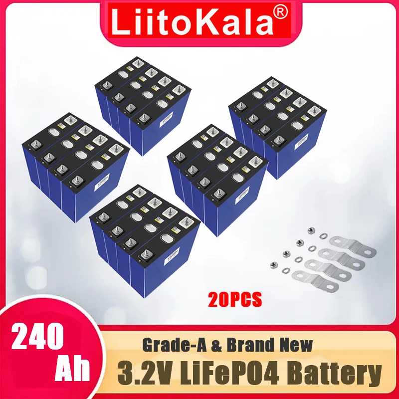 

20pcs LiitoKala 3.2V Lifepo4 Prismatic Cell 240AH Rechargeable Li Ion Battery 4S 12V 24V 48V For Yacht Solar RV