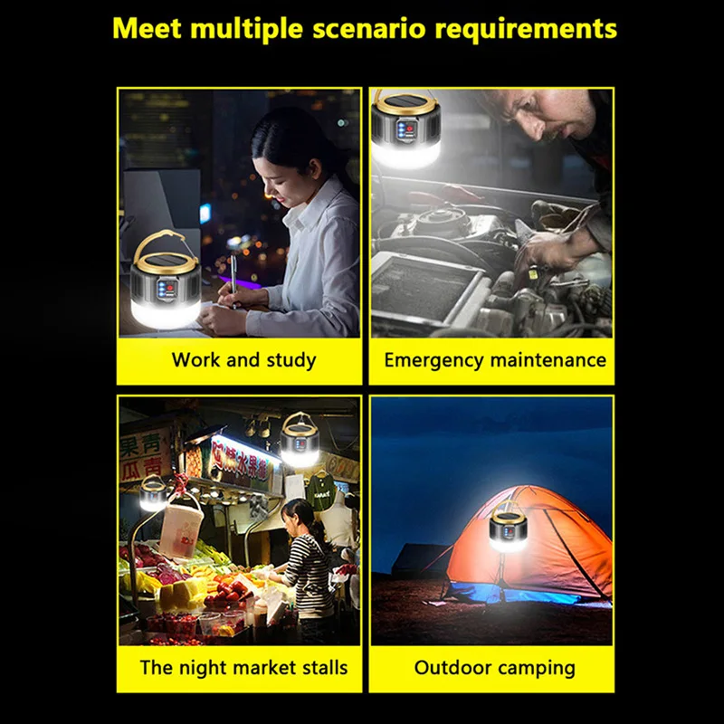 Solar LED Camping Light USB Rechargeable Portable Lanterns Emergency Lights 1000W For Outdoor Tent Lamp BBQ Hiking