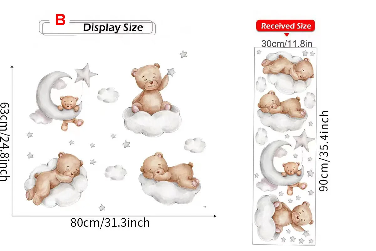 Description Picture 5 of itemCute Bear Wall Sticker for Children Girls Boys Baby Room Decoration Kawaii Height Measure Growth Chart Wallpaper Cloud Moon Star