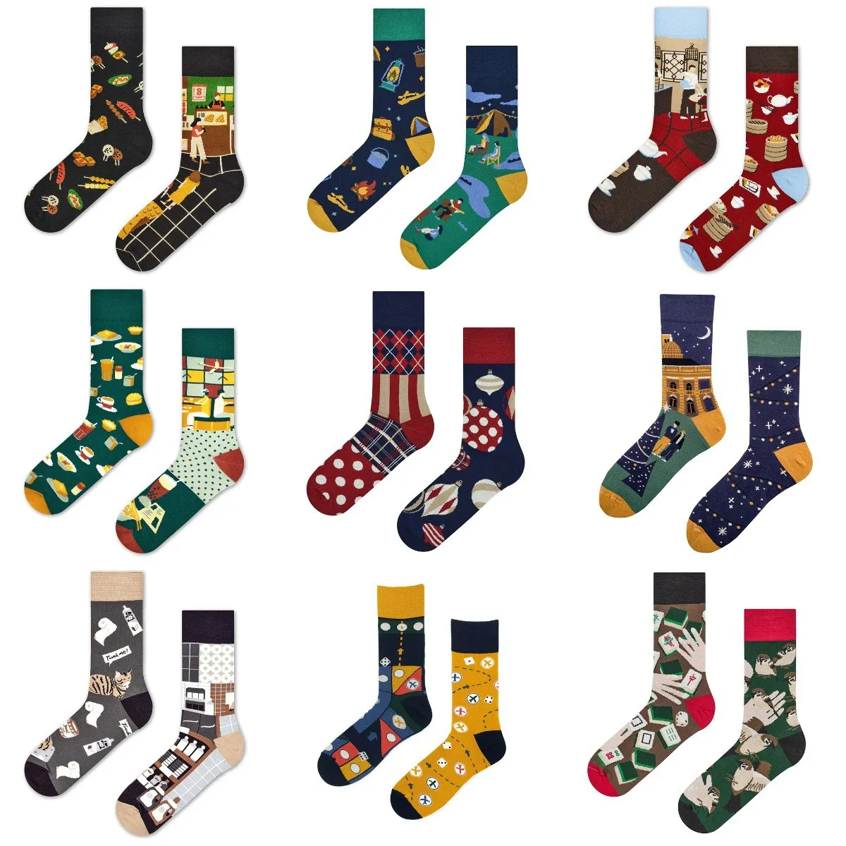 

1 Pair New Creative Funny Unisex AB Trend Cotton Socks Couple Cute Women Men Novelty Skateboard Street Fashion Crew Socks Bulk