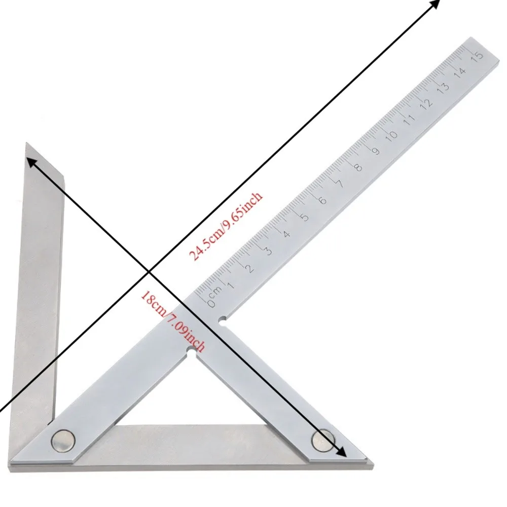 내구성이 뛰어난 탄소강 센터 앵글 게이지 150x130mm 45/90도 센터 마커 눈금자 실버 앵글 게이지 각도기 (열정적인 사용자용)