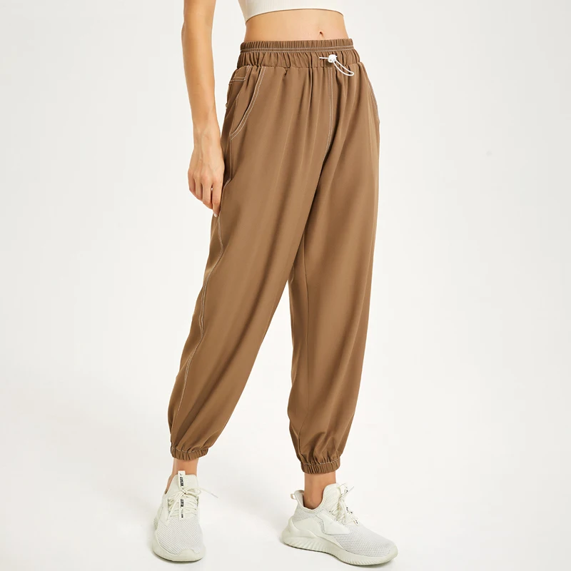 

Women Loose Breathable Fitness Yoga Pants Side Pocket Woven Quick Dry Joggers Sweatpants Female Sports Casual Trousers