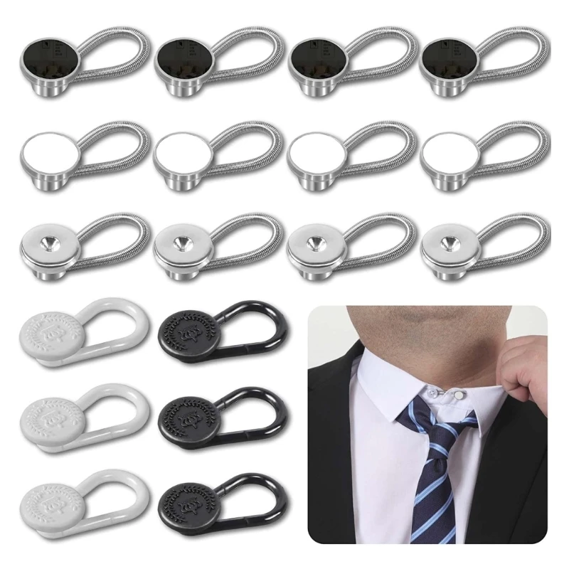 

Men's Multifunctional Elastic Collar Extender Formal Shirt Collar Extender White and Black Spring Adjustment Buttons