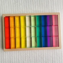  Acrylic Cubes Building Blocks Rainbow Stone Crystal Sensory Translucent Stacking Toys for Children Strip Blocks Lucent Cubes 5cm 