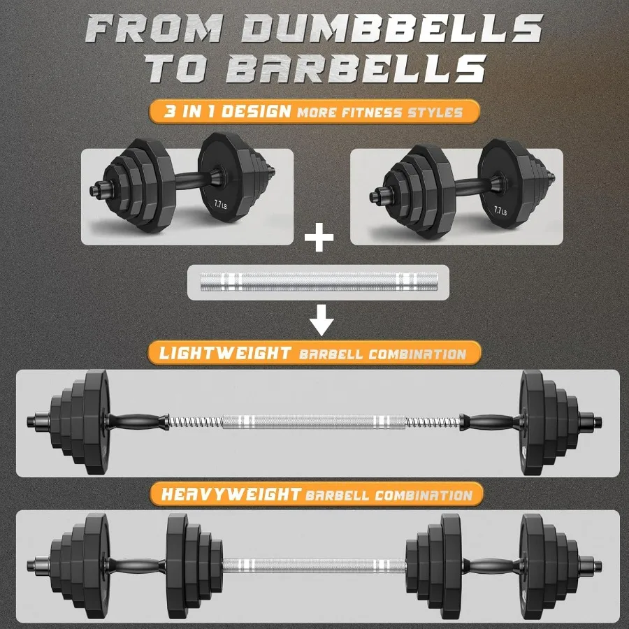 Weights Dumbbells Set,88 lbs (Each dumbbell 44lbs) with Solid Steel, Barbell Free Weight Set with Connector Workout Home Gym Equ
