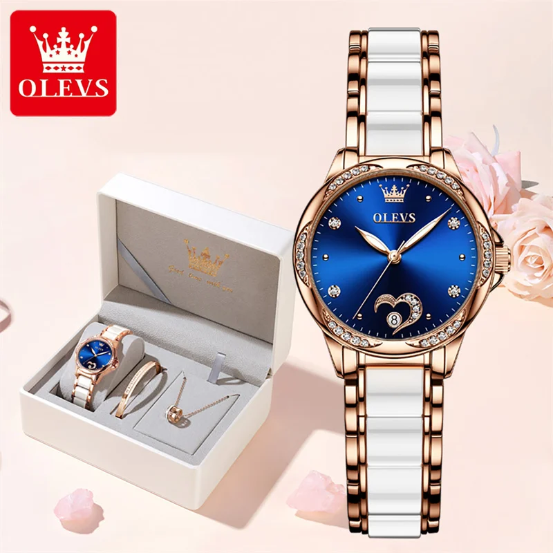 

New Fashion Women's Ceramic Watches Bracelet Necklace Set Luxury Automatic Mechanical Watch for Woman Waterproof Luminous Ladies