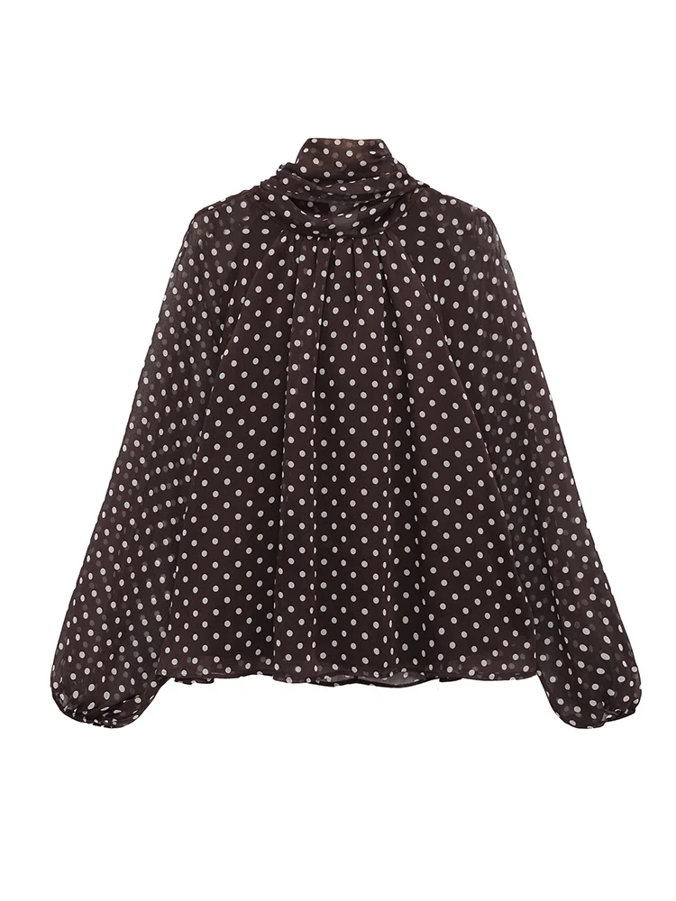 New Arrival Women Blouse Vintage Polka Dot Printed Casual Tops Fashion Bow Elegant Loose Long Sleeve Commuting Shirts Ladies