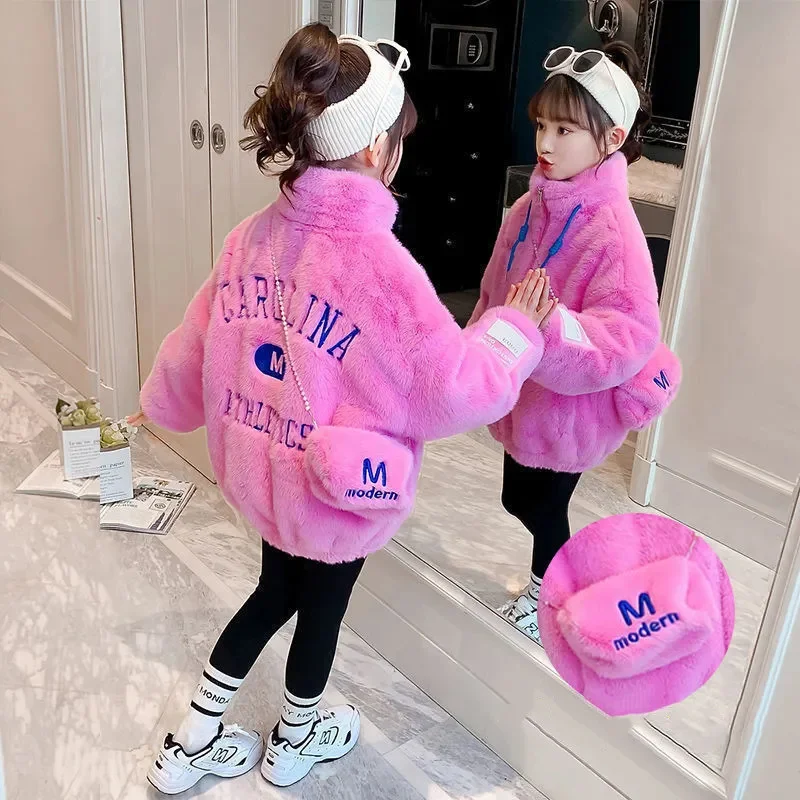 

5-14T Children Girl Clothes Wool Coat For Autumn Winter 2023 New Fashion Turtleneck Plus Velvet Warm Overcoat Jackets