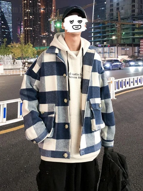 Gmiixder Winter Hip Hop Woolen Coat Men's Short Hong Kong Style