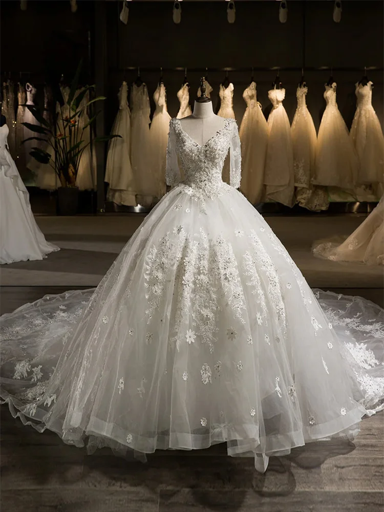 

CAODIP Dress Dresses Floor Length Backless Tulle Half Cathedral Royal Train Classic Wedding Dresses Womens Dresses Low Price