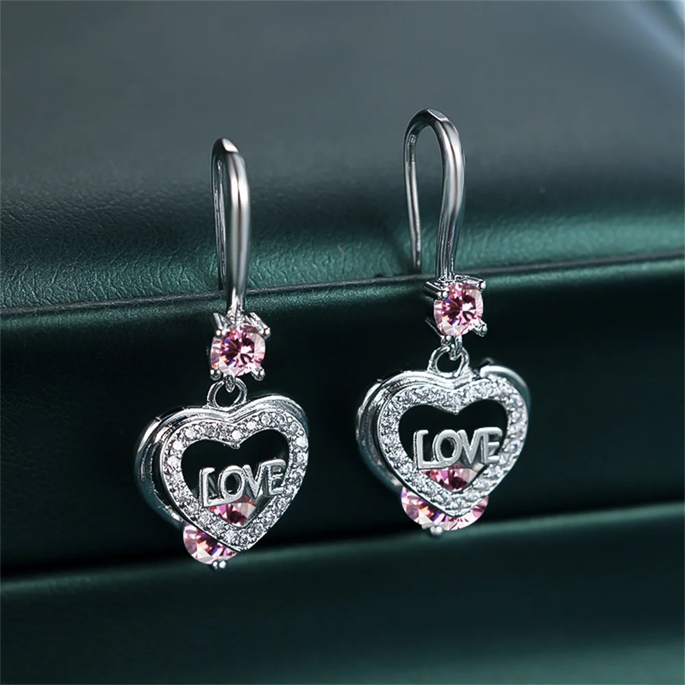 Multicolor Birthstone Love Heart Drop Earrings Blue Crystal Round Stone MOM Earrings For Women Trendy Jewelry Mother's Day Gifts