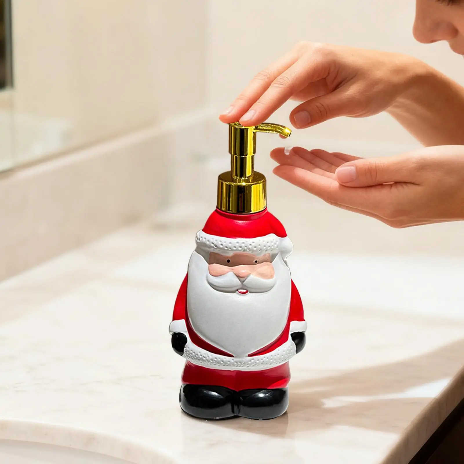 เครื่องจ่ายสบู่แบบพกพารูปทรงซานตาคลอสที่น่ารักขวดปั๊มสบู่ห้องน้ำแชมพูขวดกดคริสต์มาสตกแต่งบ้าน 1