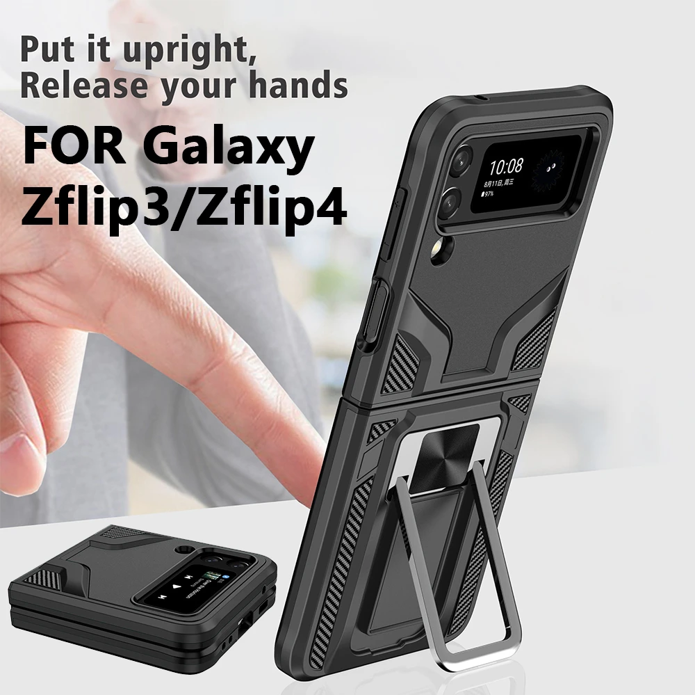 Bracket Case For Galaxy Z Flip 3 4 5g Folding Protective Armor Bracket Full Cover Phone Business Back Case For Flip3 Flip4 galaxy z flip3 5g case