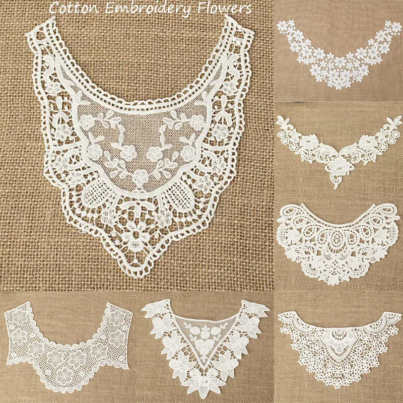 White cotton rose flowers embroidery lace collar Sewing Applique DIY neckline wedding Womens dresses cloth Accessories lace fabric,lace sewing accessories,lace sewing supplies,lace accessories,lace garment accessories,clothing accessories,clothing craft accessories