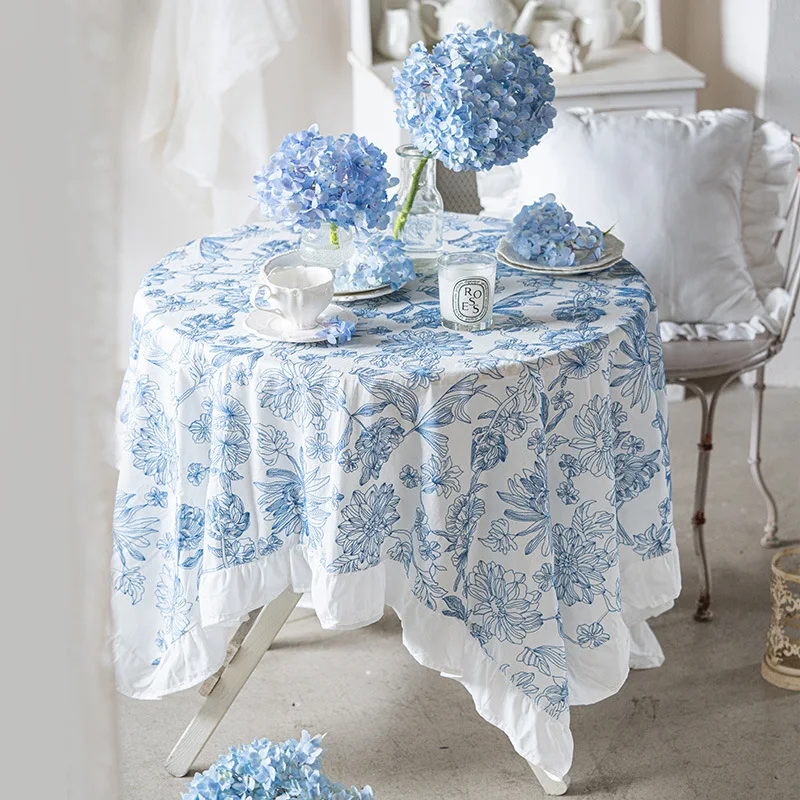 Description Picture 3 of itemCotton Celadon Ruffle Embroidery Celadon skirt Tablecloth for Home Dining Coffee wedding party Table Decor