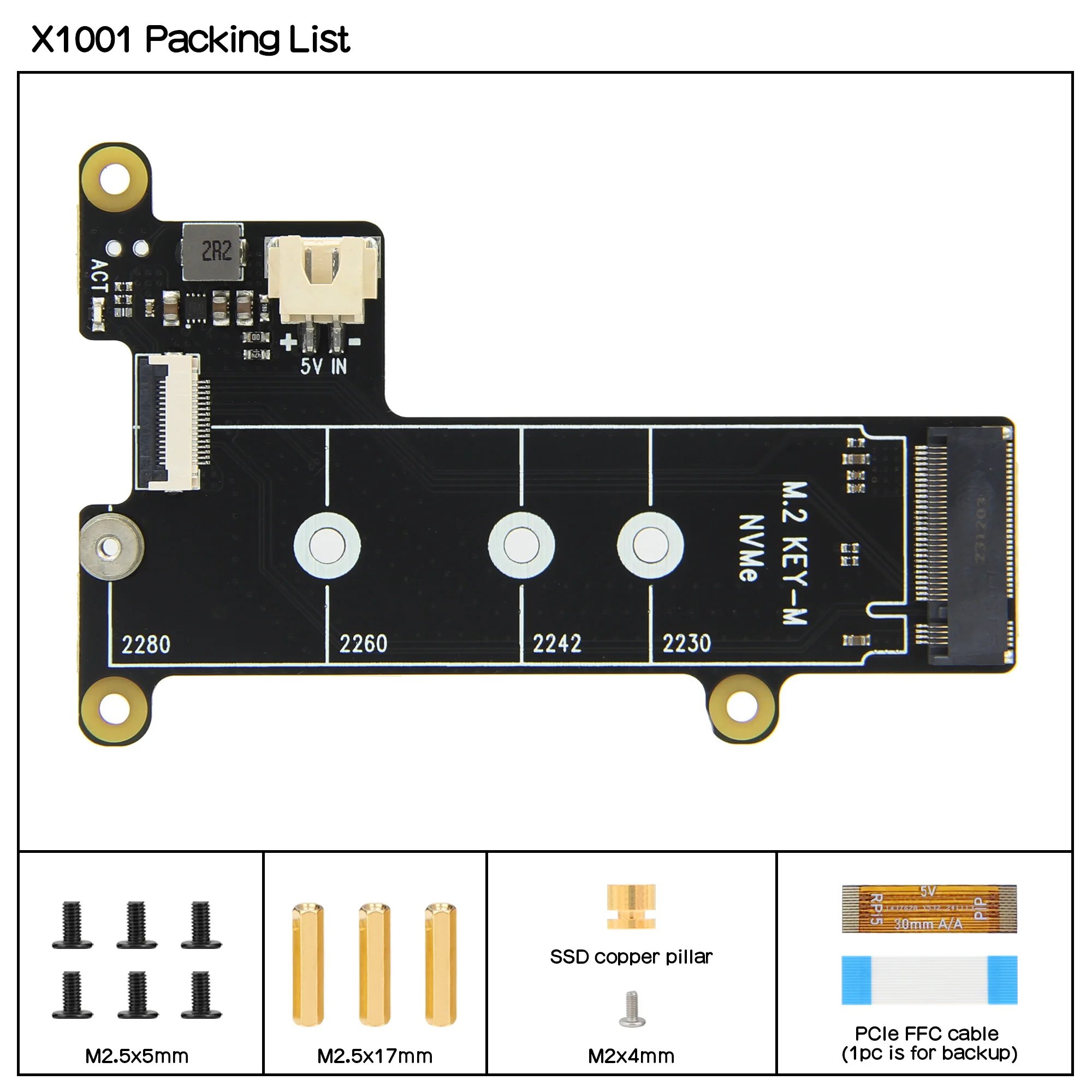 Geekworm X1001 PCIe - NVMe M.2 SSD シールドボード (Raspberry Pi 5