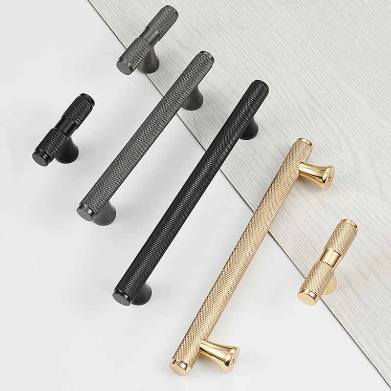 

10PCS Pure Brass Knurled Furntiure Pulls Handles and Knobs Cupboard Wardrobe Kitchen Drawer TV Cabinet Pull Pens Gold/Gray/Black