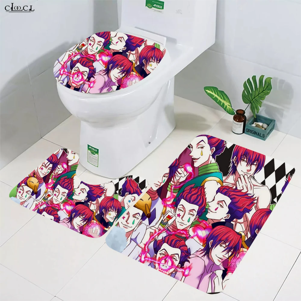 CLOOCL Anime Jojo's Bizarre Adventure Cartoon Pattern Three-piece Toilet Toilet Cover Set U-shaped Carpet Non-slip Absorbent Rug