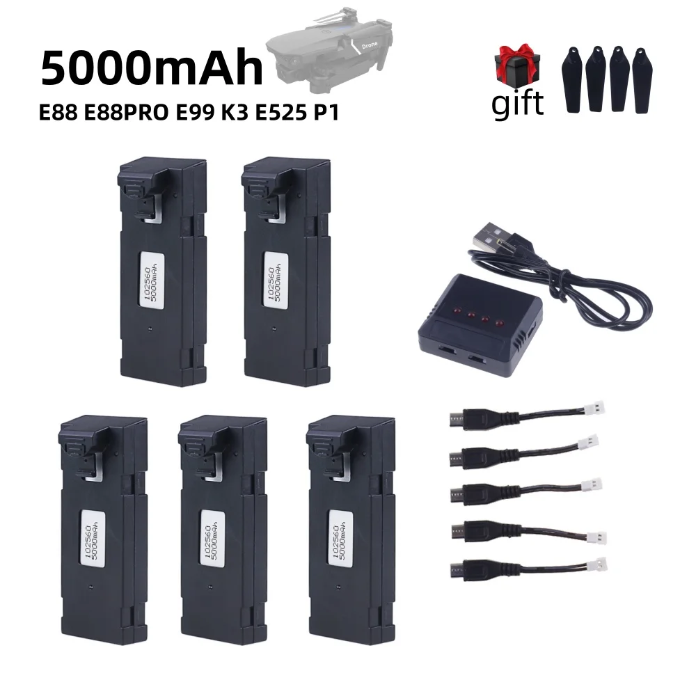 

3.7V 5000mAh Upgrade E88 Battery Li-po Battery For RC Drone E88 E88PRO E525 E99 P1 K3 P10 A13 S98 RC Quadcopter Parts Battery