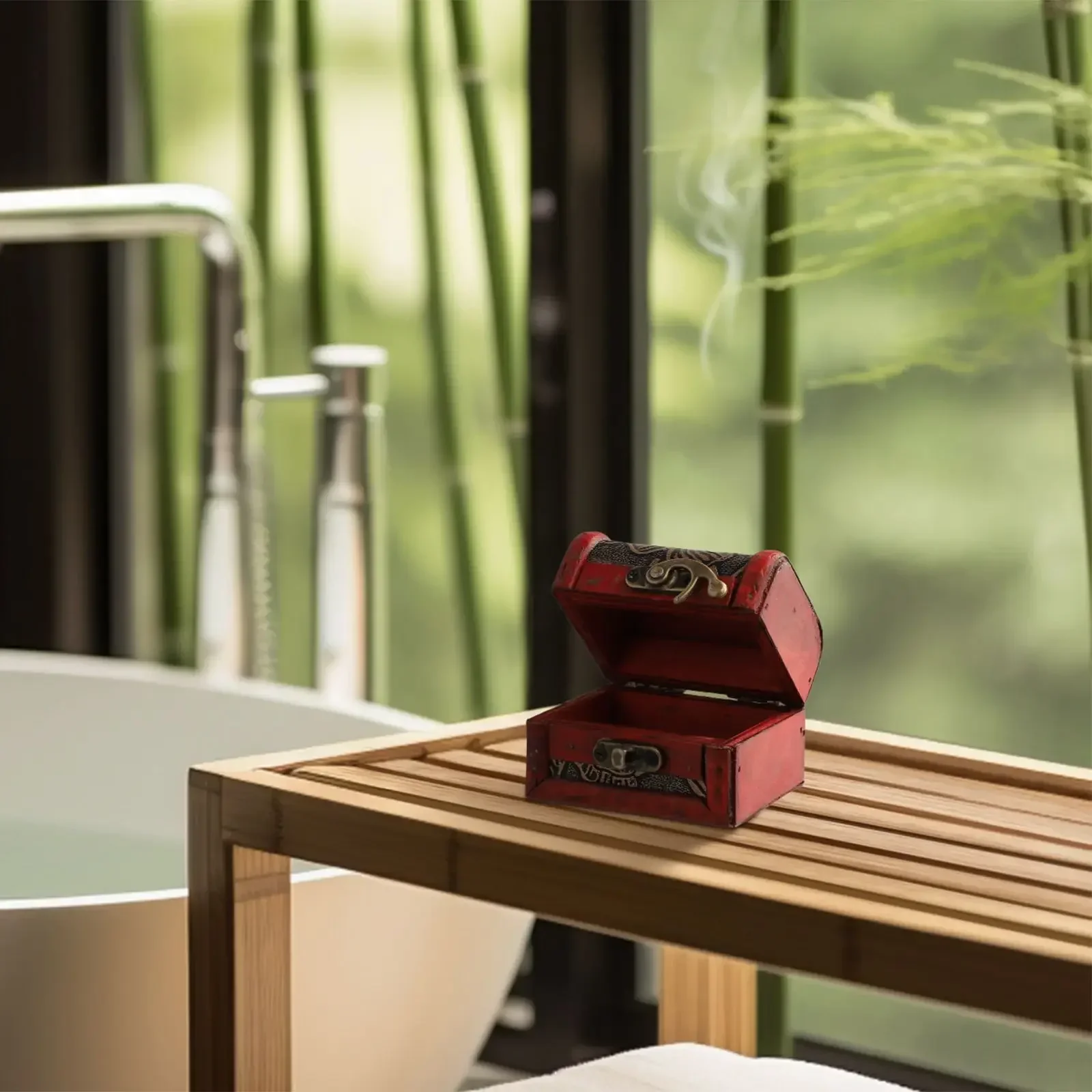 ミニ木製トレジャーチェスト収納ボックス、ジュエリーオーガナイザー