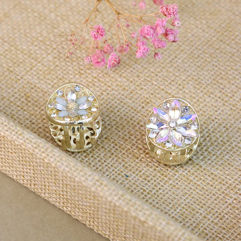 Süße Kristall blume Haarnadel exquisite Strass Pony Haars pange runde Seite Clip koreanischen Stil Haarschmuck für Frauen – Detail 2