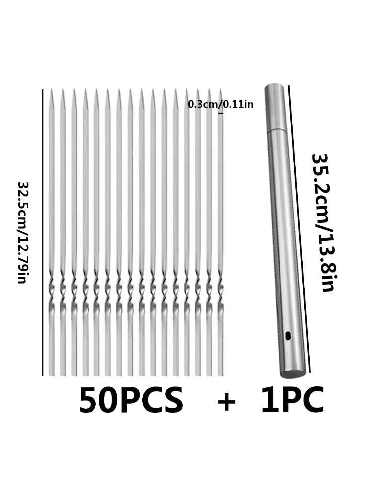 Barbecue Skewers 50 Stainless Steel Reusable 1 Tube Storage