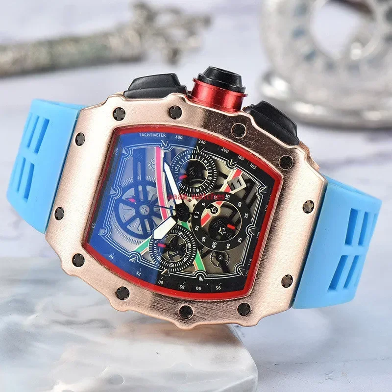 

6-pins Automatic date watch limited edition men's watch top rm brand luxury full-featured quartz watch silicone strap kis