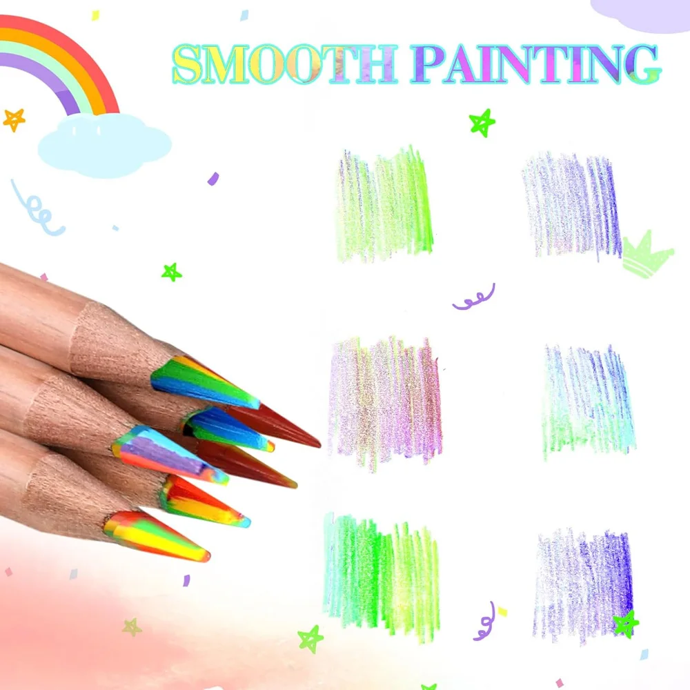 Matite Arcobaleno 7 In 1 - Confezione Da 12 - Mine Spesse 0,55 Cm - Per Bambini E Adulti - Disegno, Schizzi, Scuola