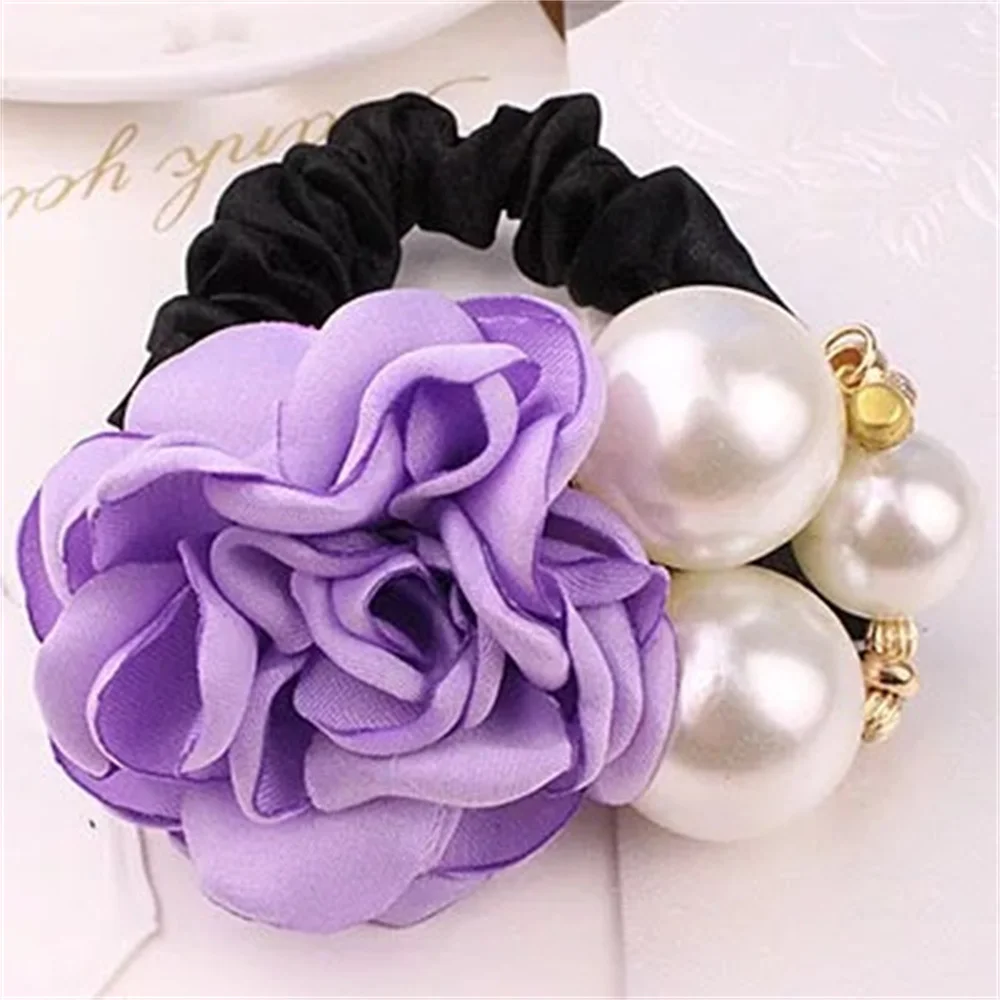1PC Mode Stil Große Rose Blume Haar Bands Perle Strass Elastische Haar Seil Für Frauen Mädchen Gummi Ring Haar zubehör – Detail 6