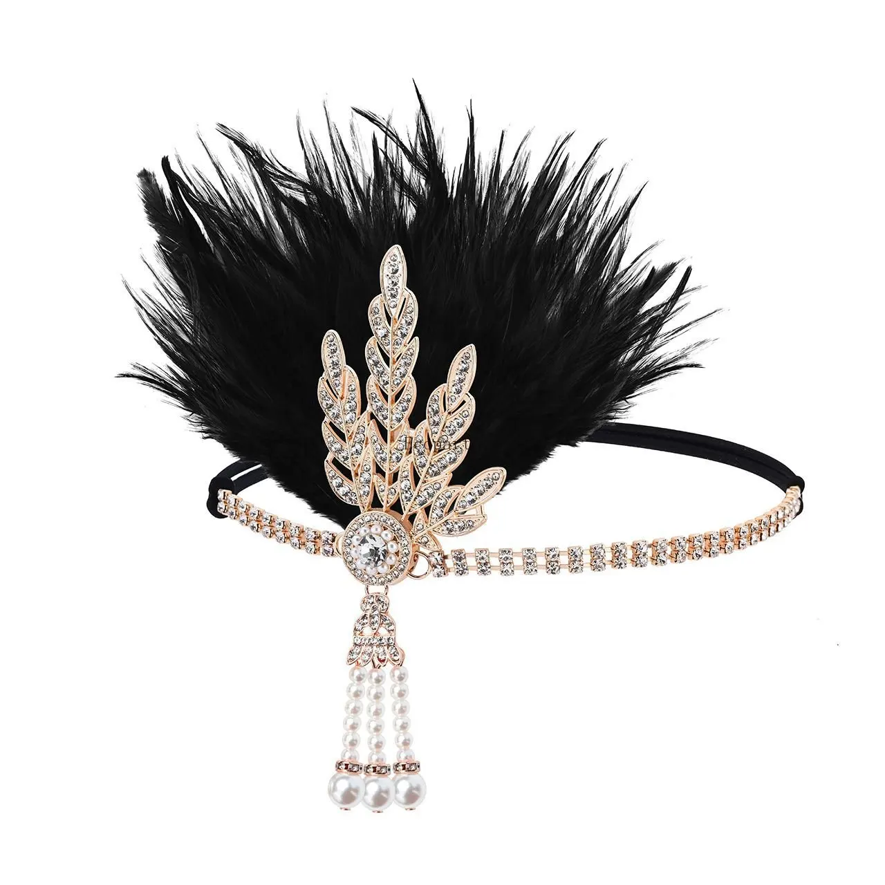 1920s Headband Black Feather Bridal Great Gatsby 20s Flapper