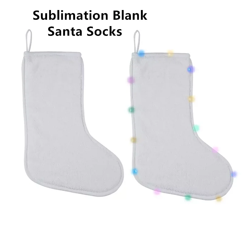 

Sublimation Blank Santa Socks With Led Light Candy Bags Xmas Tree Oranment Pendants Linen Gift Fireplace Hanging Decor Party