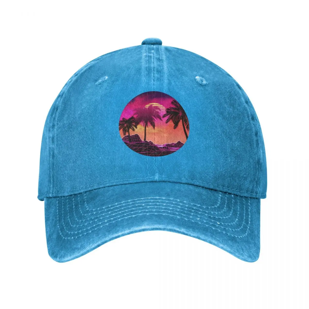 

Pink vaporwave landscape with rocks and palms Baseball Cap Golf Wear Fishing Caps Trucker Hats For Men Women'S