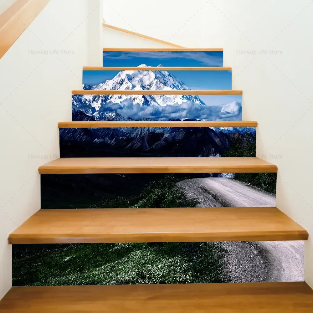 BESTHINKY Paysage Naturel 3D Auto-Adhésif Escaliers Autocollants Peintures Murales Vinyle Escalier Autocollants Riser Decal Papier Peint Décor 39 X7Inch X 6PCS