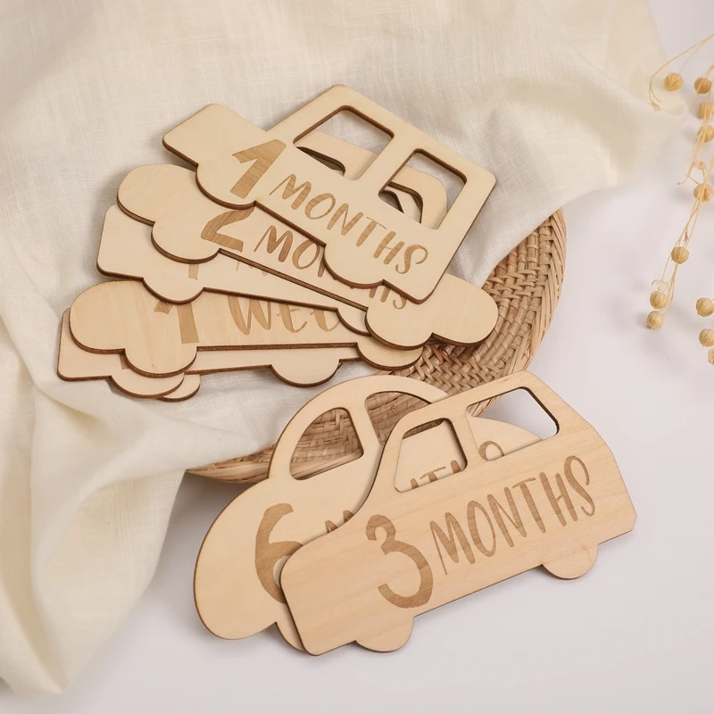 maternity photography packages near me 15pcs/set Baby Milestone Cards Car Shape Wooden Infants Birth Growth Record Card Handmade Newborn Birth Gift Photography Props hand & footprint makers at home	