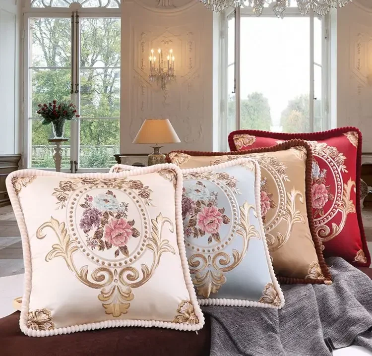 

2pcs Living Room Waist Cushion Pillowcase European Style Embroidered Thick Pillowslip Hotel Home Decoration Pillow Cushion Cover