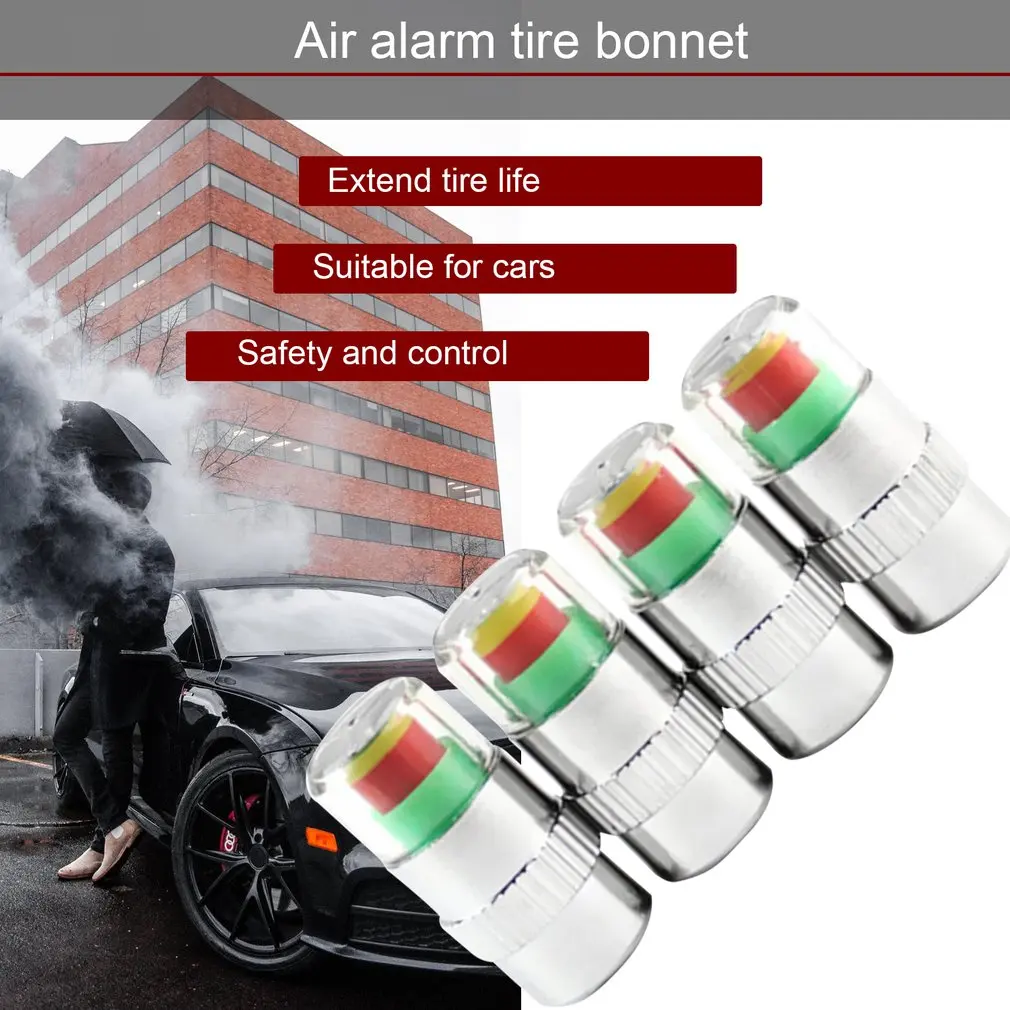 Car Tire Pressure Monitor Valve Stem Caps Air Alert Tire Valve Cap Pressure Sensor Monitor Light Cap Indicator 4pcs/set