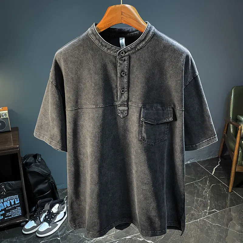 

Летняя Высококачественная дышащая свободная Мужская футболка с коротким рукавом, модная повседневная облегающая хлопковая рубашка-поло в стиле Харадзюку, мужская одежда